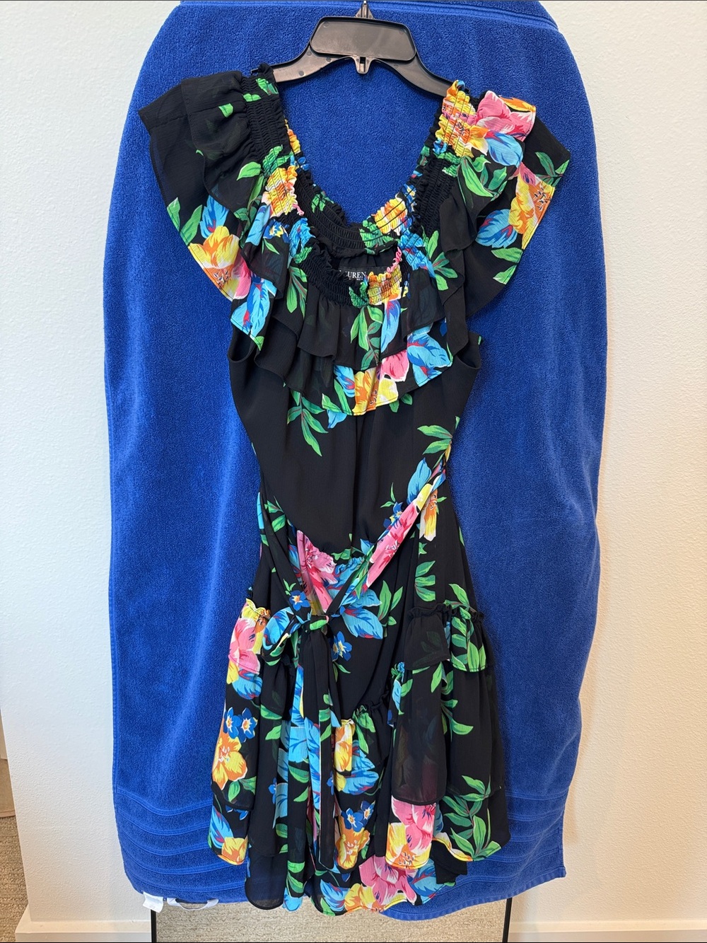 Lauren Ralph Lauren Black Floral Ruffle Tie-Front Tunic